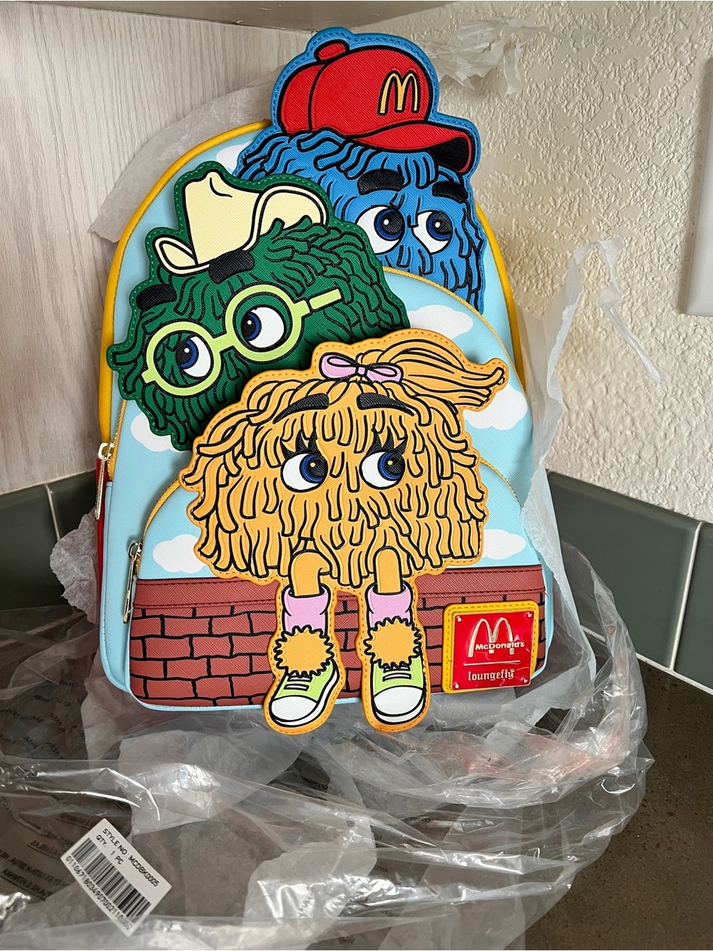 McDonald's Fry Kids x Loungefly Character Patch Backpack - Blue, Yellow, Green